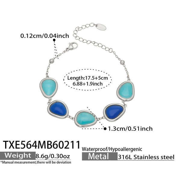 Wholesale Women's Light Luxury Style Faceted Teardropshaped Cat's Eye Stone Accessories Set With Stainless Steel Chain And Electroplating