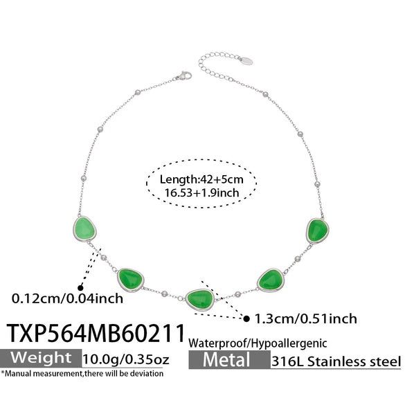 Wholesale Women's Light Luxury Style Faceted Teardropshaped Cat's Eye Stone Accessories Set With Stainless Steel Chain And Electroplating