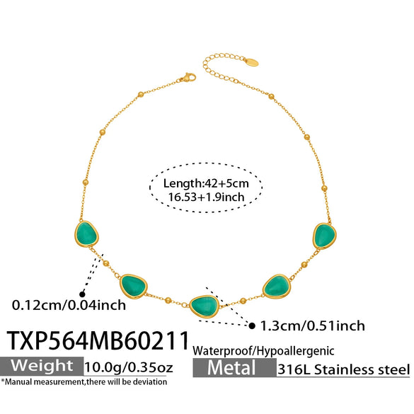 Wholesale Women's Light Luxury Style Faceted Teardropshaped Cat's Eye Stone Accessories Set With Stainless Steel Chain And Electroplating