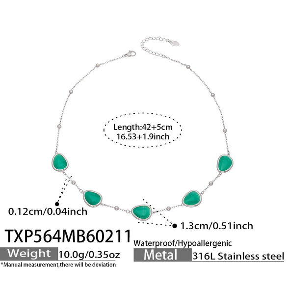 Wholesale Women's Light Luxury Style Faceted Teardropshaped Cat's Eye Stone Accessories Set With Stainless Steel Chain And Electroplating
