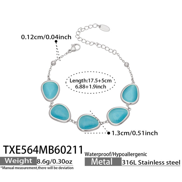 Wholesale Women's Light Luxury Style Faceted Teardropshaped Cat's Eye Stone Accessories Set With Stainless Steel Chain And Electroplating