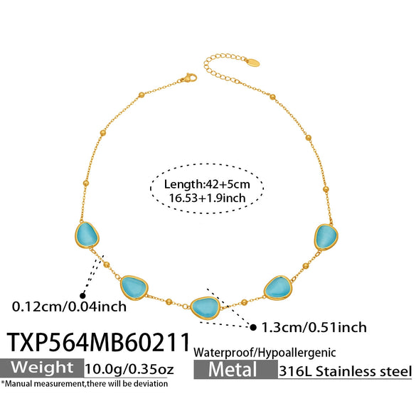 Wholesale Women's Light Luxury Style Faceted Teardropshaped Cat's Eye Stone Accessories Set With Stainless Steel Chain And Electroplating