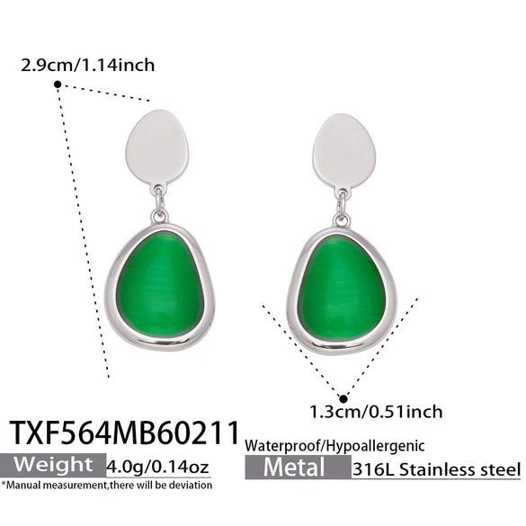 Wholesale Women's Light Luxury Style Faceted Teardropshaped Cat's Eye Stone Accessories Set With Stainless Steel Chain And Electroplating