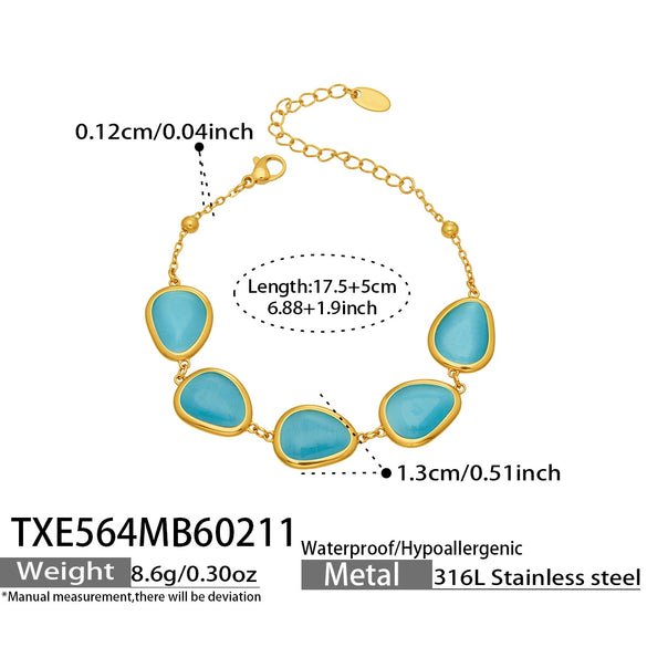 Wholesale Women's Light Luxury Style Faceted Teardropshaped Cat's Eye Stone Accessories Set With Stainless Steel Chain And Electroplating
