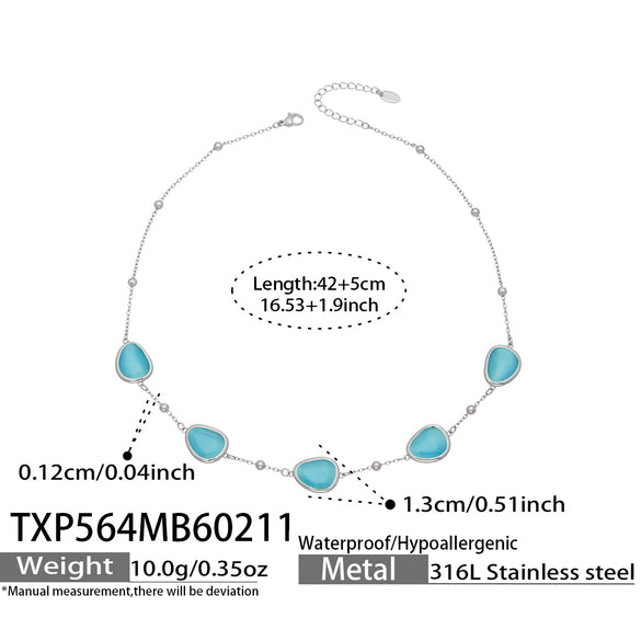 Wholesale Women's Light Luxury Style Faceted Teardropshaped Cat's Eye Stone Accessories Set With Stainless Steel Chain And Electroplating