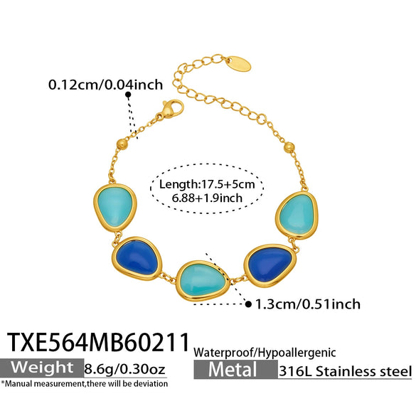 Wholesale Women's Light Luxury Style Faceted Teardropshaped Cat's Eye Stone Accessories Set With Stainless Steel Chain And Electroplating