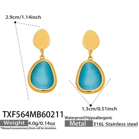 Wholesale Women's Light Luxury Style Faceted Teardropshaped Cat's Eye Stone Accessories Set With Stainless Steel Chain And Electroplating