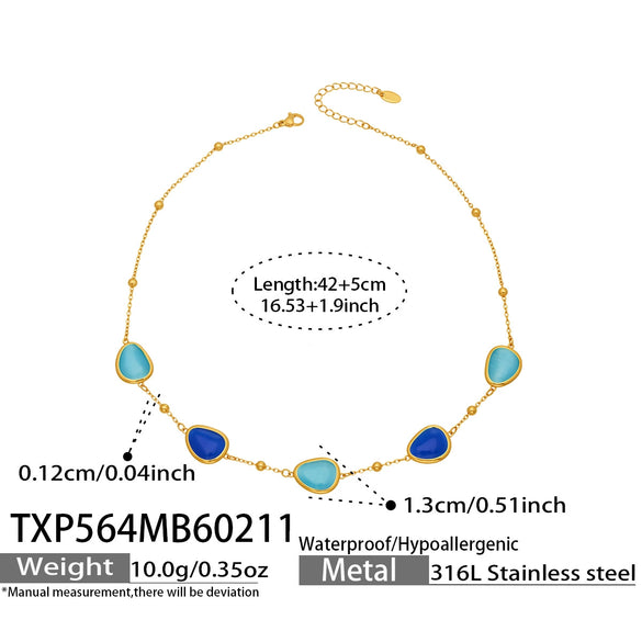 Wholesale Women's Light Luxury Style Faceted Teardropshaped Cat's Eye Stone Accessories Set With Stainless Steel Chain And Electroplating