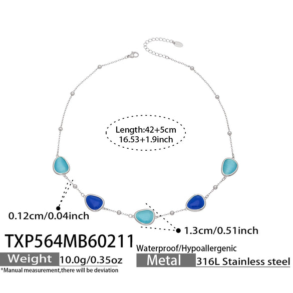 Wholesale Women's Light Luxury Style Faceted Teardropshaped Cat's Eye Stone Accessories Set With Stainless Steel Chain And Electroplating
