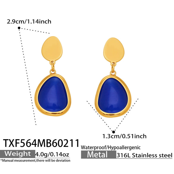 Wholesale Women's Light Luxury Style Faceted Teardropshaped Cat's Eye Stone Accessories Set With Stainless Steel Chain And Electroplating