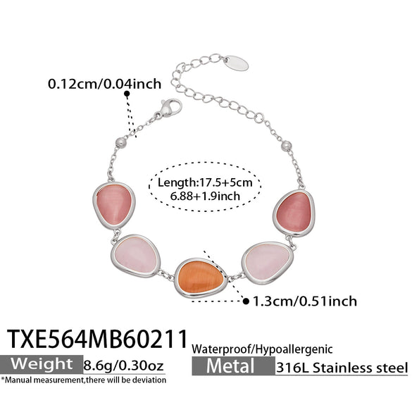 Wholesale Women's Light Luxury Style Faceted Teardropshaped Cat's Eye Stone Accessories Set With Stainless Steel Chain And Electroplating