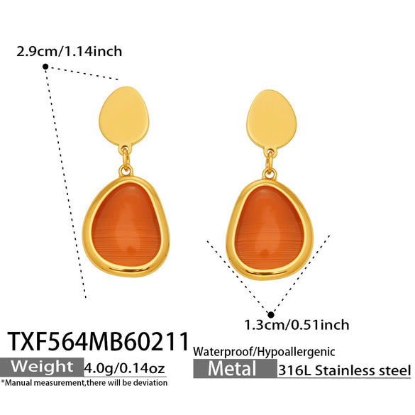 Wholesale Women's Light Luxury Style Faceted Teardropshaped Cat's Eye Stone Accessories Set With Stainless Steel Chain And Electroplating