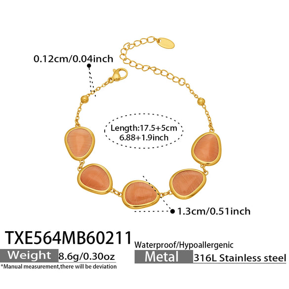 Wholesale Women's Light Luxury Style Faceted Teardropshaped Cat's Eye Stone Accessories Set With Stainless Steel Chain And Electroplating