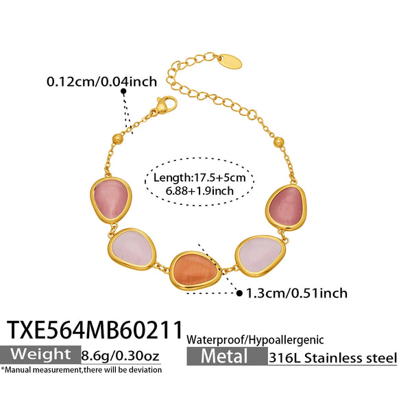 Wholesale Women's Light Luxury Style Faceted Teardropshaped Cat's Eye Stone Accessories Set With Stainless Steel Chain And Electroplating