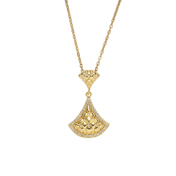 Wholesale Women's Light Luxury Style Fanshaped Lower Skirt Pattern Gold Plated Titanium Steel And Copper Inlaid With Zircon Cross Chain Necklace