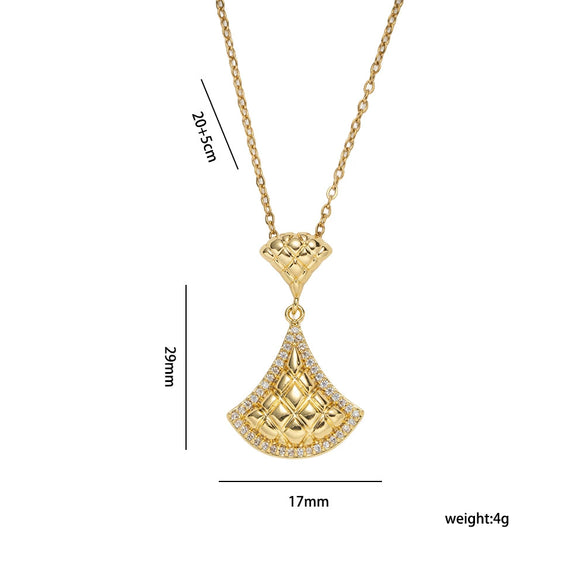 Wholesale Women's Light Luxury Style Fanshaped Lower Skirt Pattern Gold Plated Titanium Steel And Copper Inlaid With Zircon Cross Chain Necklace