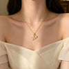 Wholesale Women's Light Luxury Style Flower Print Fourleaf Clover Pendant Titanium Steel Necklace With Zirconia Inlaid Copper Pendant And Oshaped Chain