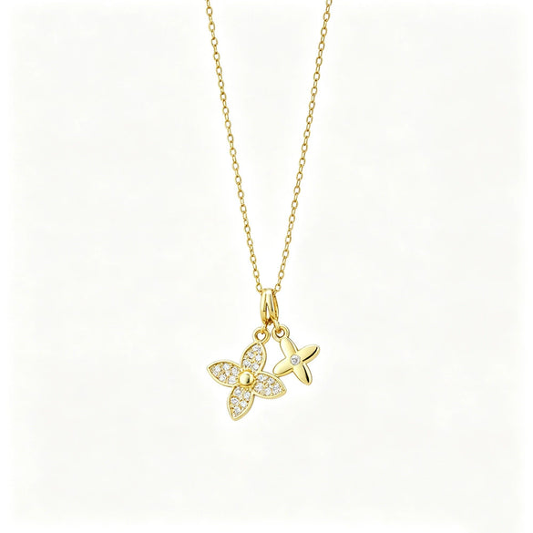 Wholesale Women's Light Luxury Style Flower Print Fourleaf Clover Pendant Titanium Steel Necklace With Zirconia Inlaid Copper Pendant And Oshaped Chain
