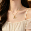 Wholesale Women's Light Luxury Style Flower Print Fourleaf Clover Pendant Titanium Steel Necklace With Zirconia Inlaid Copper Pendant And Oshaped Chain