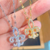 Wholesale Women's Light Luxury Style Flower Shape Titanium Steel Necklace With Zircon Inlay
