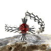 Wholesale Women's Light Luxury Style Flower Shaped S925 Sterling Silver Natural Garnet Inlaid Ring Jewelry