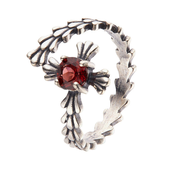 Wholesale Women's Light Luxury Style Flower Shaped S925 Sterling Silver Natural Garnet Inlaid Ring Jewelry
