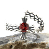 Wholesale Women's Light Luxury Style Flower Shaped S925 Sterling Silver Natural Garnet Inlaid Ring Jewelry