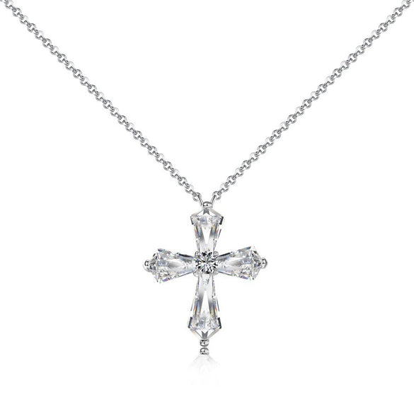 Wholesale Women's Light Luxury Style Geometric Cross S925 Sterling Silver Necklace With Electroplating