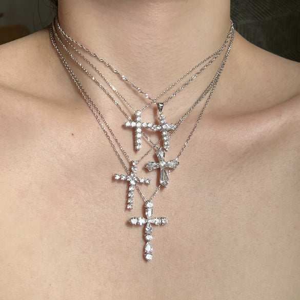 Wholesale Women's Light Luxury Style Geometric Cross S925 Sterling Silver Necklace With Electroplating
