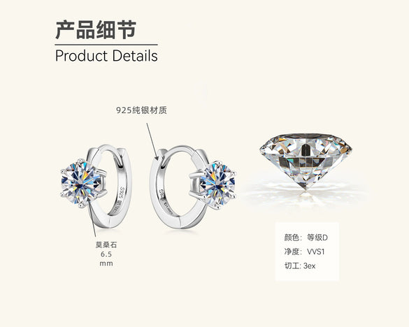 Wholesale Women's Light Luxury Style Geometric Moissanite Earrings In S925 Silver With Electroplating