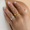 Wholesale Women's Light Luxury Style Geometric Stainless Steel Electroplated Embossed Irregular Pleated Open Ring