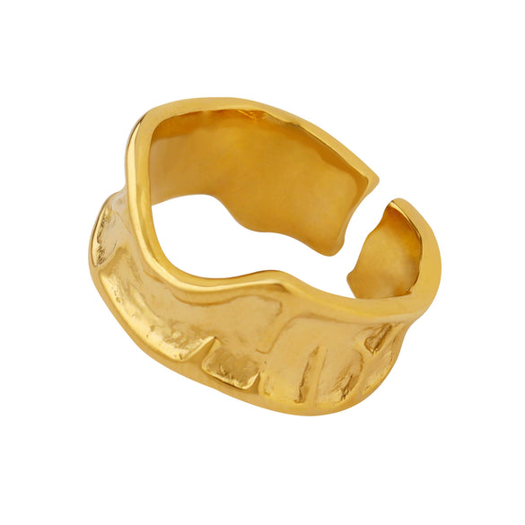 Wholesale Women's Light Luxury Style Geometric Stainless Steel Electroplated Embossed Irregular Pleated Open Ring
