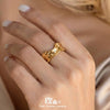 Wholesale Women's Light Luxury Style Geometric Stainless Steel Electroplated Embossed Irregular Pleated Open Ring