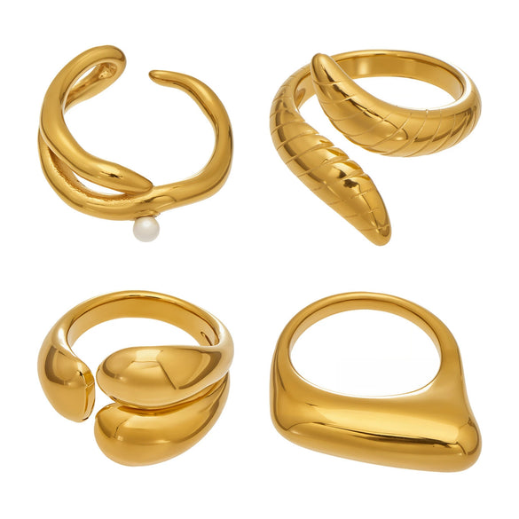 Wholesale Women's Light Luxury Style Geometric Stainless Steel 18K Gold Plated Index Finger Ring Set