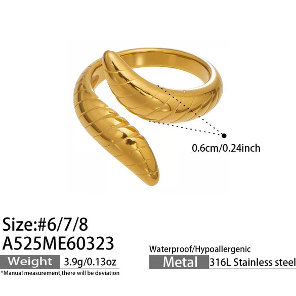 Wholesale Women's Light Luxury Style Geometric Stainless Steel 18K Gold Plated Index Finger Ring Set