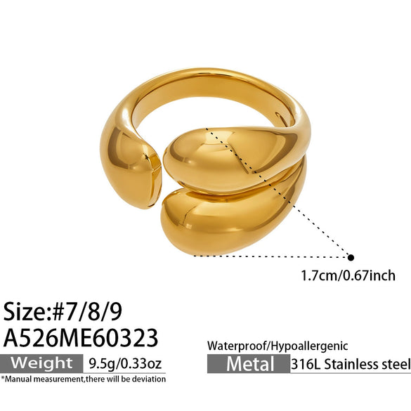 Wholesale Women's Light Luxury Style Geometric Stainless Steel 18K Gold Plated Index Finger Ring Set