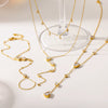 Wholesale Women's Light Luxury Style Geometric Stainless Steel Necklace And Bracelet Jewelry Set With Multiple Zircon Stones And Pvd Furnace Vacuum Real Gold Plating