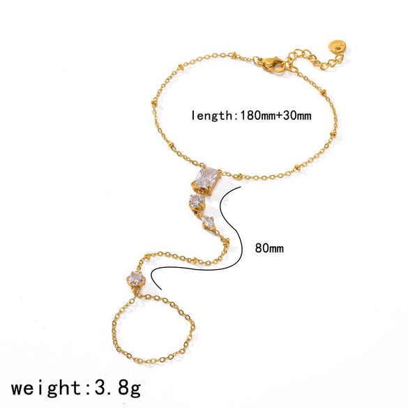 Wholesale Women's Light Luxury Style Geometric Stainless Steel Necklace And Bracelet Jewelry Set With Multiple Zircon Stones And Pvd Furnace Vacuum Real Gold Plating