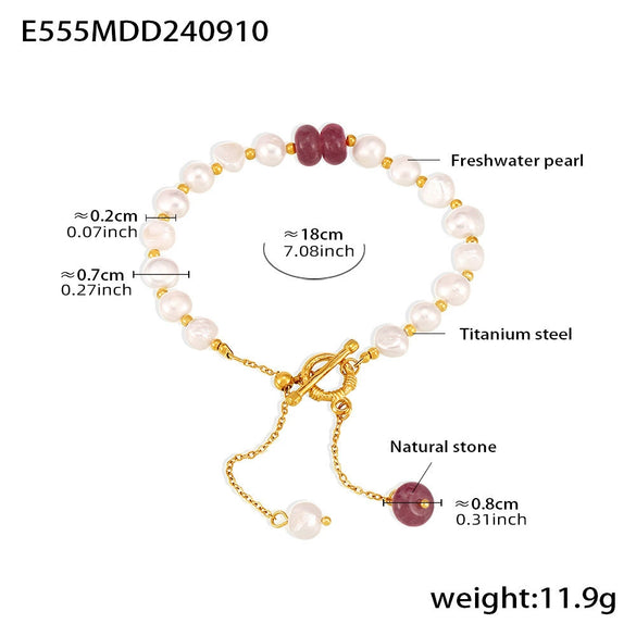 Wholesale Women's Light Luxury Style Geometric Titanium Steel Freshwater Pearl Natural Stone Bracelet With Electroplating Design And Tassel Ot Buckle