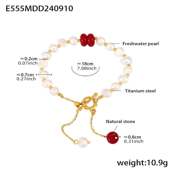 Wholesale Women's Light Luxury Style Geometric Titanium Steel Freshwater Pearl Natural Stone Bracelet With Electroplating Design And Tassel Ot Buckle