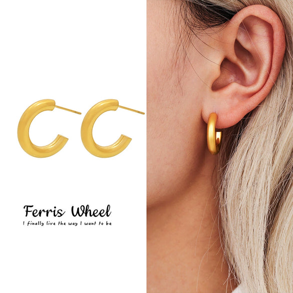 Wholesale Women's Light Luxury Style Geometric Ushaped Cshaped Stainless Steel Electroplated Earrings