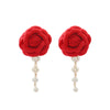 Wholesale Women's Light Luxury Style Hand Knitted Imitation Pearl Flower Earrings