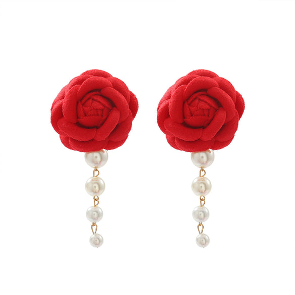 Wholesale Women's Light Luxury Style Hand Knitted Imitation Pearl Flower Earrings