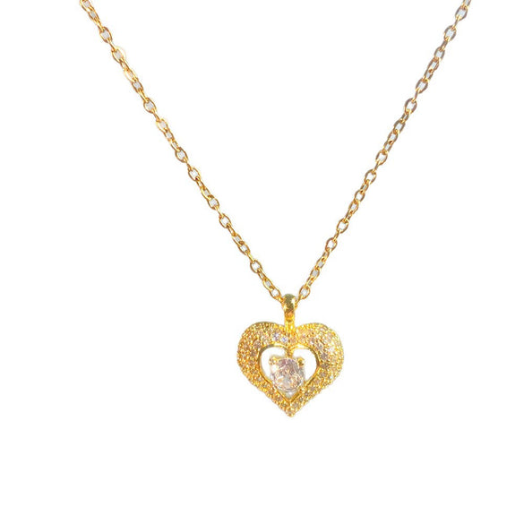 Wholesale Women's Light Luxury Style Heartshaped Titanium Steel Necklace With Copper Zircon Inlaid Pendant And Oshaped Chain