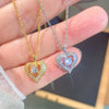 Wholesale Women's Light Luxury Style Heartshaped Titanium Steel Necklace With Copper Zircon Inlaid Pendant And Oshaped Chain