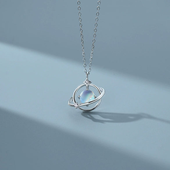 Wholesale Women's Light Luxury Style Inlaid Zircon Planet Trajectory Silver Necklace With Cross Chain
