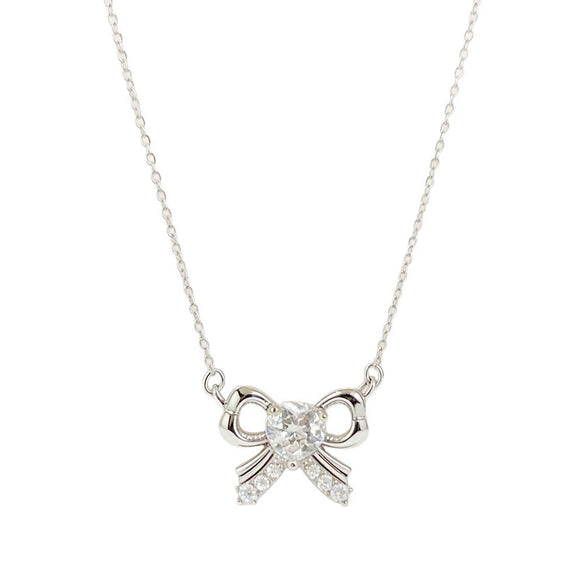 Wholesale Women's Light Luxury Style Irregular Love Heart Bow Titanium Steel Necklace With Zircon Inlaid Pendant And Oshaped Chain