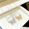 Wholesale Women's Light Luxury Style Irregular Love Heart Bow Titanium Steel Necklace With Zircon Inlaid Pendant And Oshaped Chain
