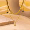Wholesale Women's Light Luxury Style 18K Gold Plated Heart And Drop Shape Titanium Steel Snake Bone Chain Doublelayer Necklace