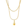 Wholesale Women's Light Luxury Style 18K Gold Plated Heart And Drop Shape Titanium Steel Snake Bone Chain Doublelayer Necklace